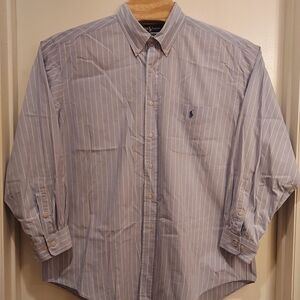 Ralph Lauren Yarmouth Striped Oxford Button Down Blue Men’s Shirt 17.5‎ 34-35